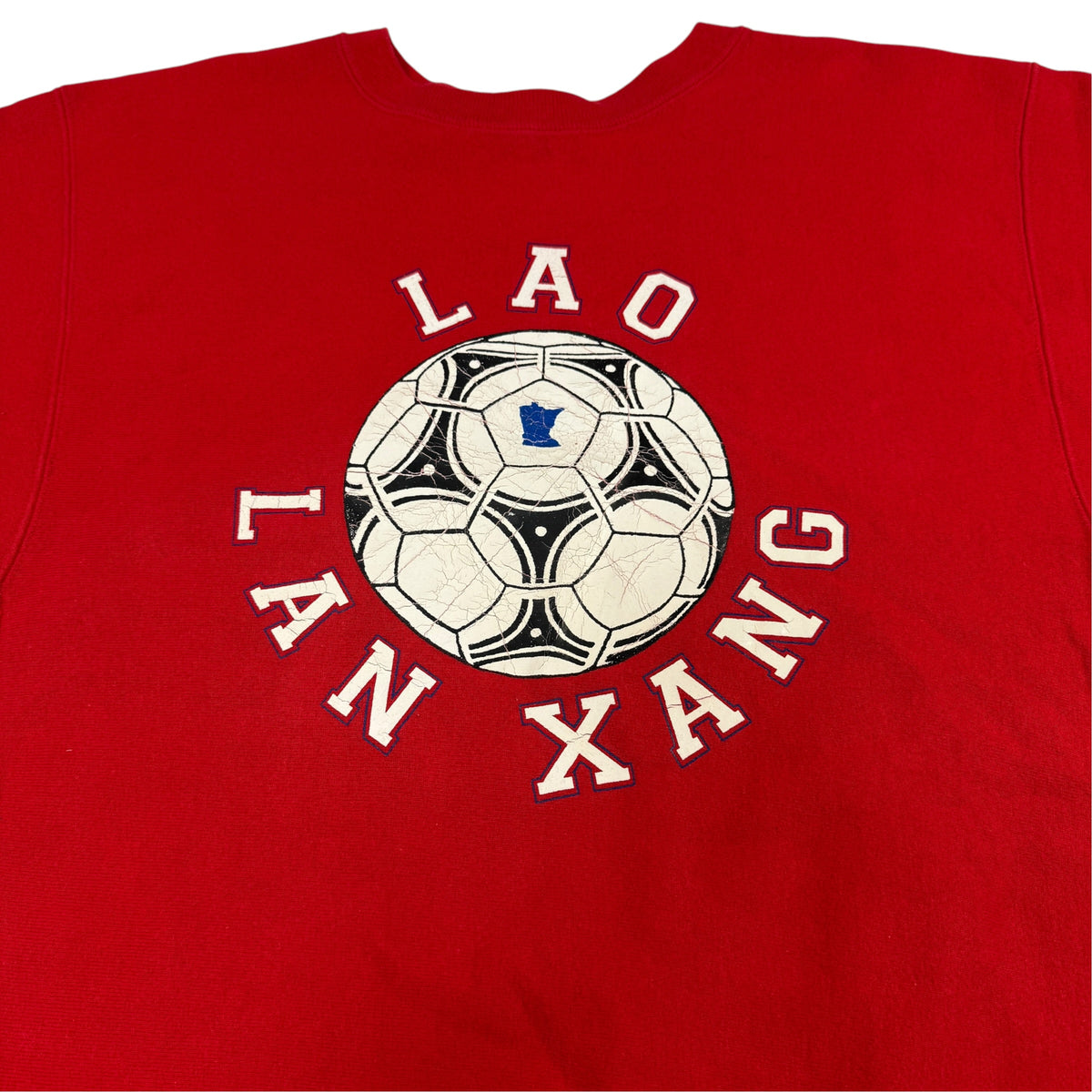 90's Champion リバースウィーブ LAO LAN XANG レッド スウェット XL 胸 LAO LAN XANG アップリケ引き