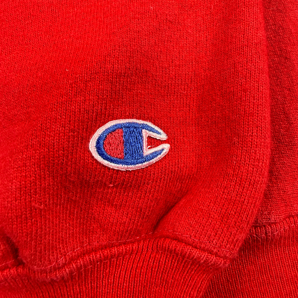90's Champion リバースウィーブ LAO LAN XANG レッド スウェット XL 左袖 Cワッペン寄り