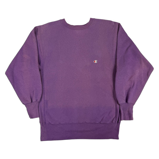 90's Champion リバースウィーブ 無地 Cロゴ 強フェード パープル スウェット L 正面全体