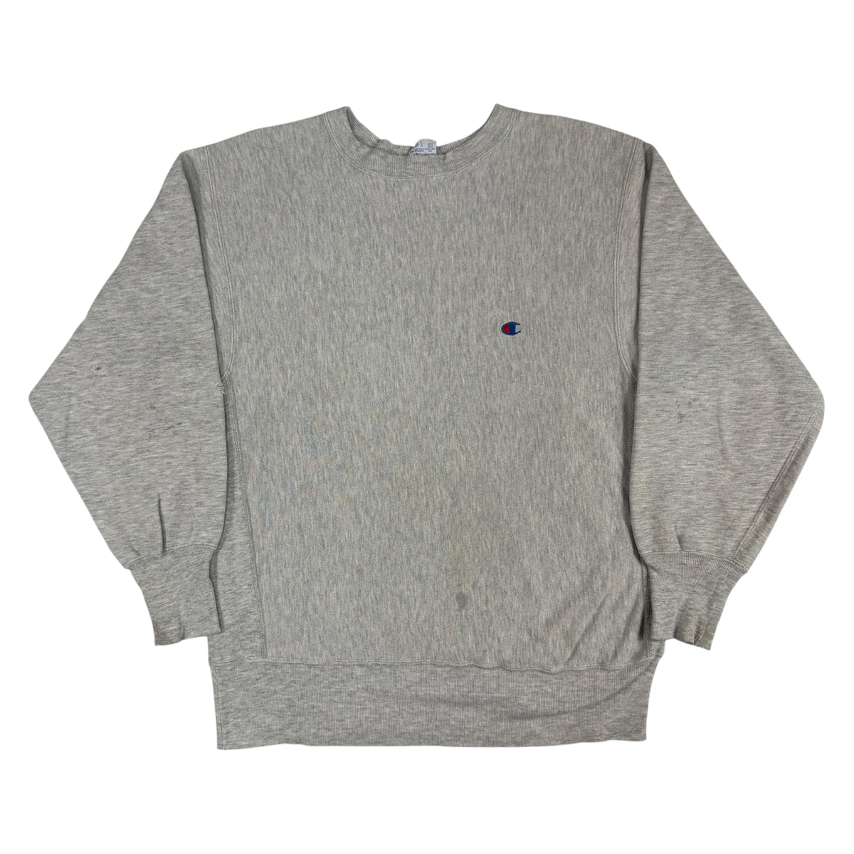 90's Champion リバースウィーブ 無地 Cロゴ グレー 穴あり スウェット L 正面全体