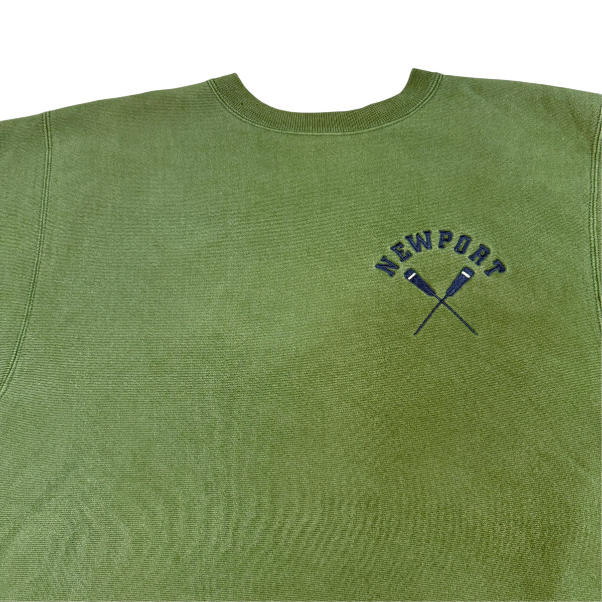 90's Champion リバースウィーブ NEWPORT グリーン スウェット XL 左胸 NEWPORT オール刺繍寄り