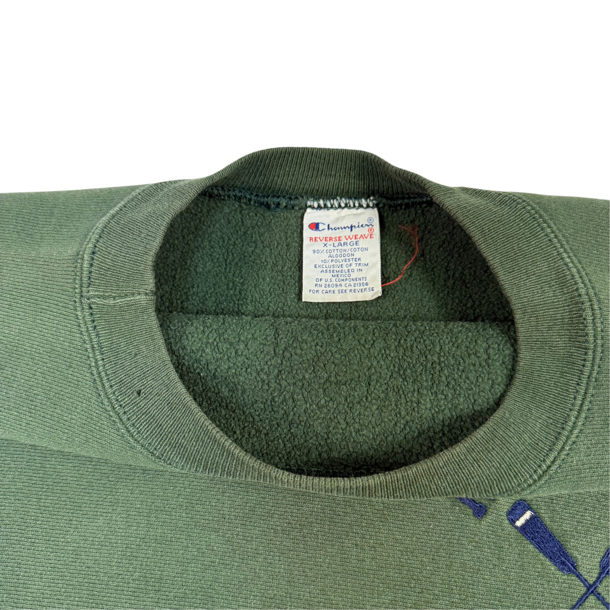 90's Champion リバースウィーブ NEWPORT グリーン スウェット XL 首元内側とタグ引き
