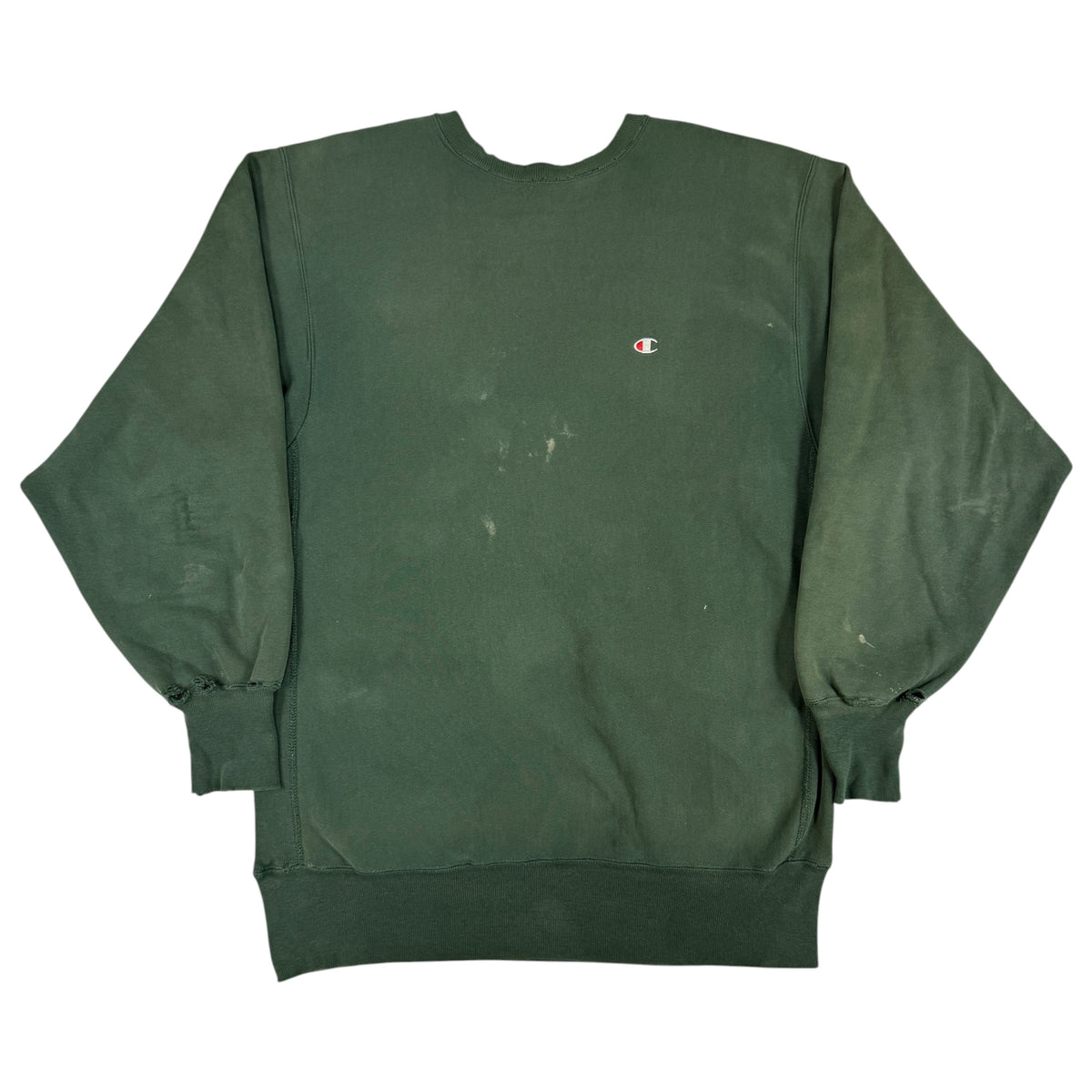 90's Champion リバースウィーブ 無地 Cロゴ ダークグリーン ボロ スウェット XXL 正面全体