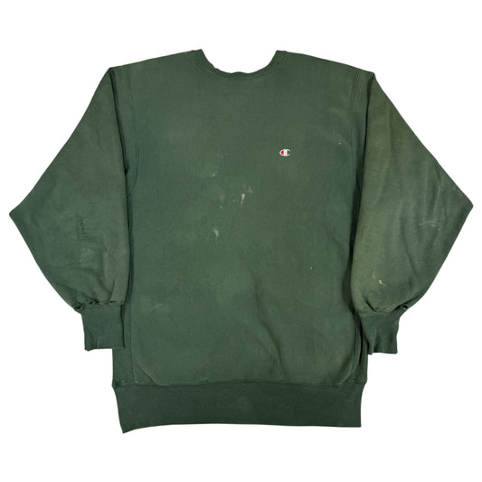 90's Champion リバースウィーブ 無地 Cロゴ ダークグリーン ボロ スウェット XXL 正面全体
