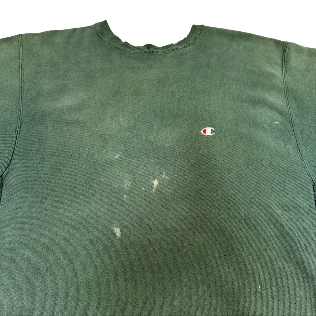 90's Champion リバースウィーブ 無地 ダークグリーン スウェット XXL 身頃 白い点状の汚れ