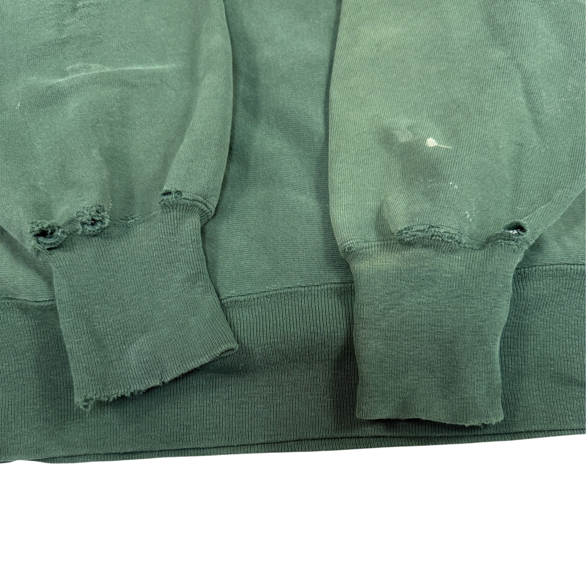 90's Champion リバースウィーブ 無地 ダークグリーン スウェット XXL 袖口リブ 擦り切れと穴