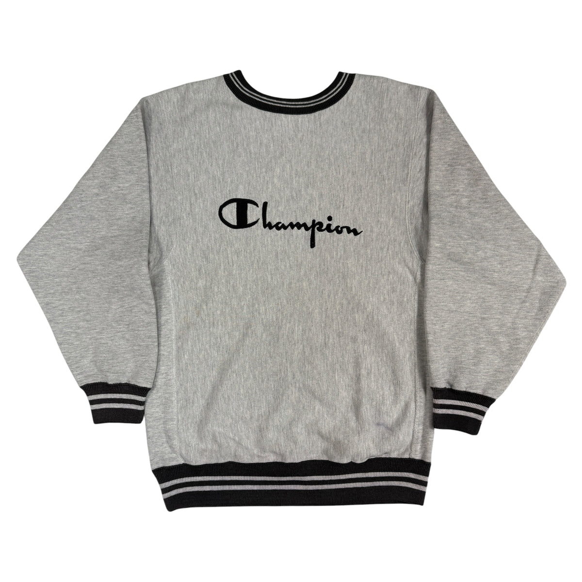 90's Champion リバースウィーブ スクリプトロゴ ラインリブ グレー スウェット M 正面全体