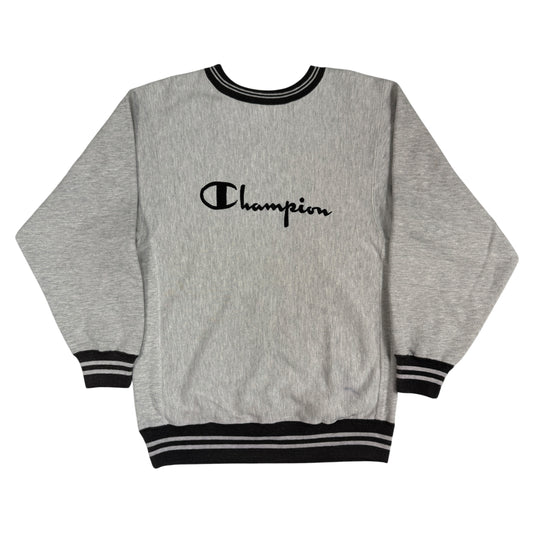 90's Champion リバースウィーブ スクリプトロゴ ラインリブ グレー スウェット M 正面全体