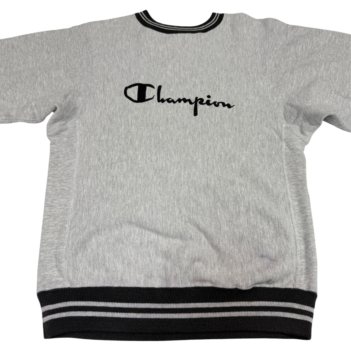 90's Champion リバースウィーブ ラインリブ グレー スウェット M 正面 平置き全体