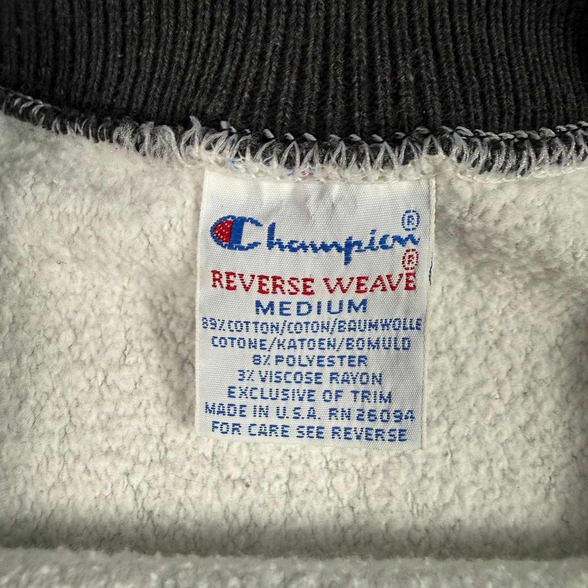 90's Champion リバースウィーブ ラインリブ グレー スウェット M 刺繍タグ MEDIUM MADE IN U.S.A. RN 26094 寄り