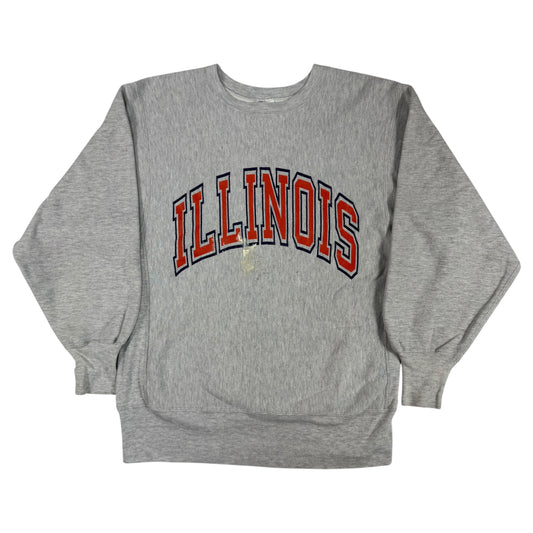90's Champion リバースウィーブ ILLINOIS アーチプリント グレー スウェット L 正面全体