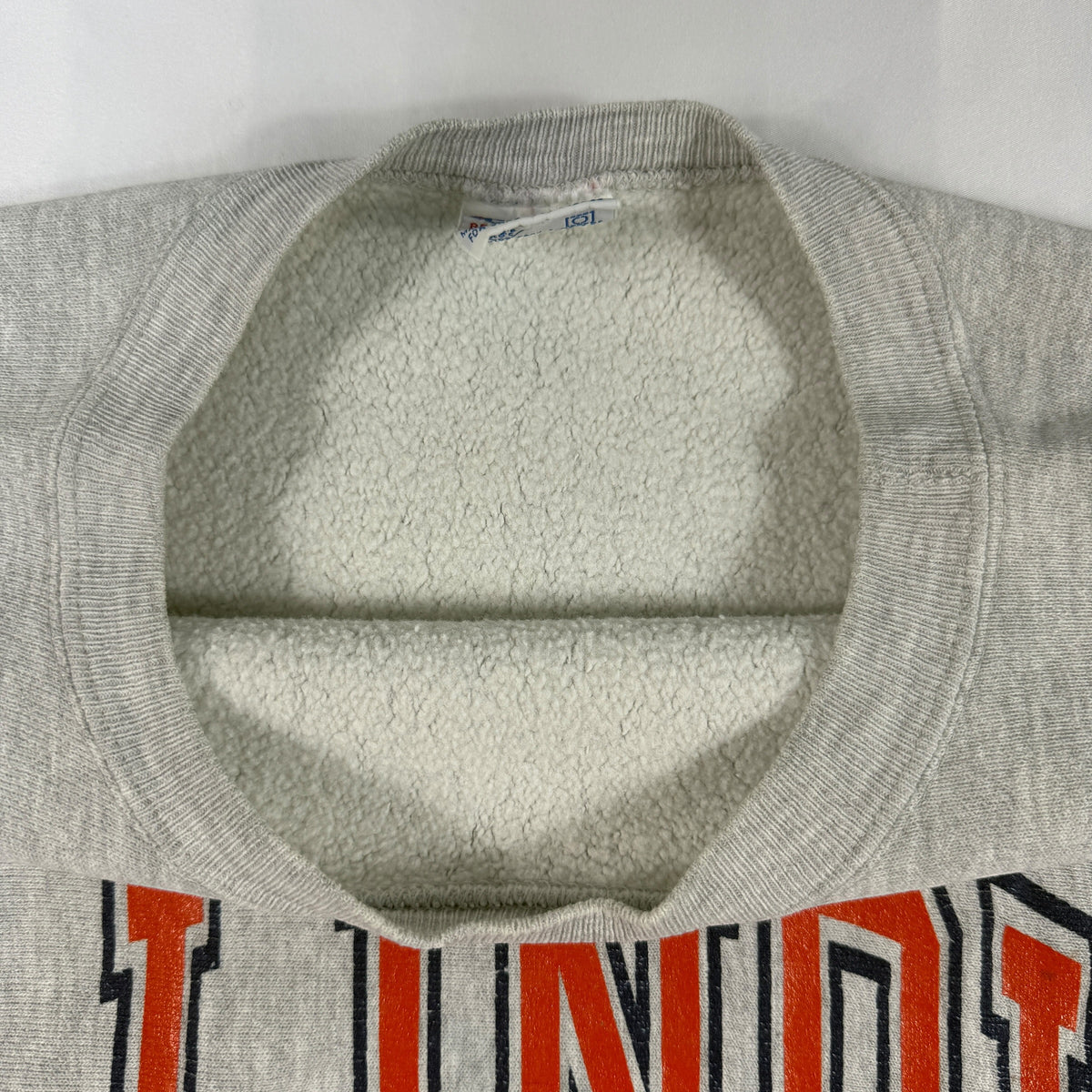 90's Champion リバースウィーブ ILLINOIS グレー スウェット L 首元内側とタグ引き