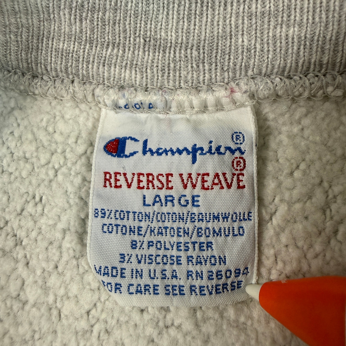 90's Champion リバースウィーブ ILLINOIS グレー スウェット L 刺繍タグ LARGE MADE IN U.S.A. RN 26094 寄り