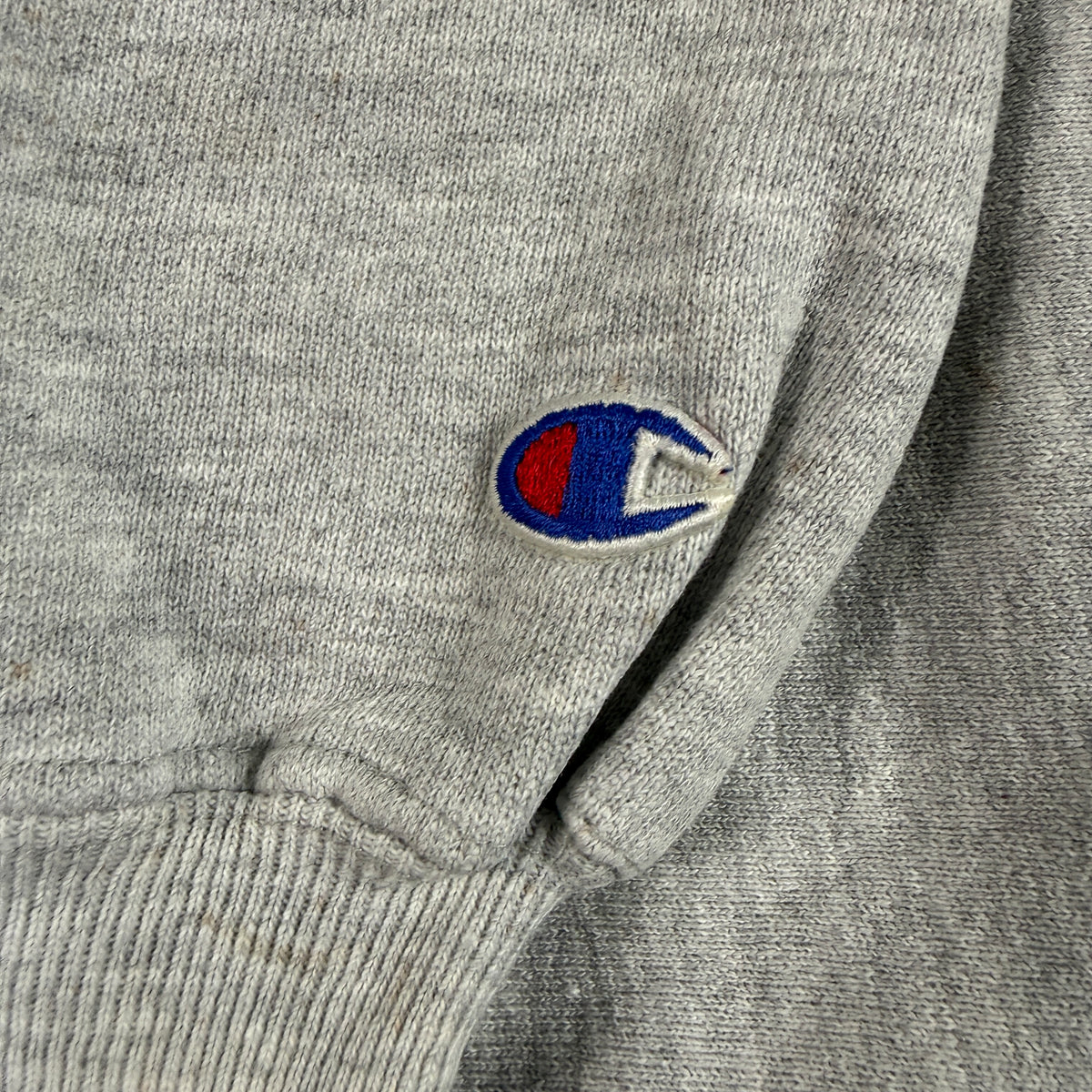 90's Champion リバースウィーブ ILLINOIS グレー スウェット L プリント上 接着剤のような黄色い付着物