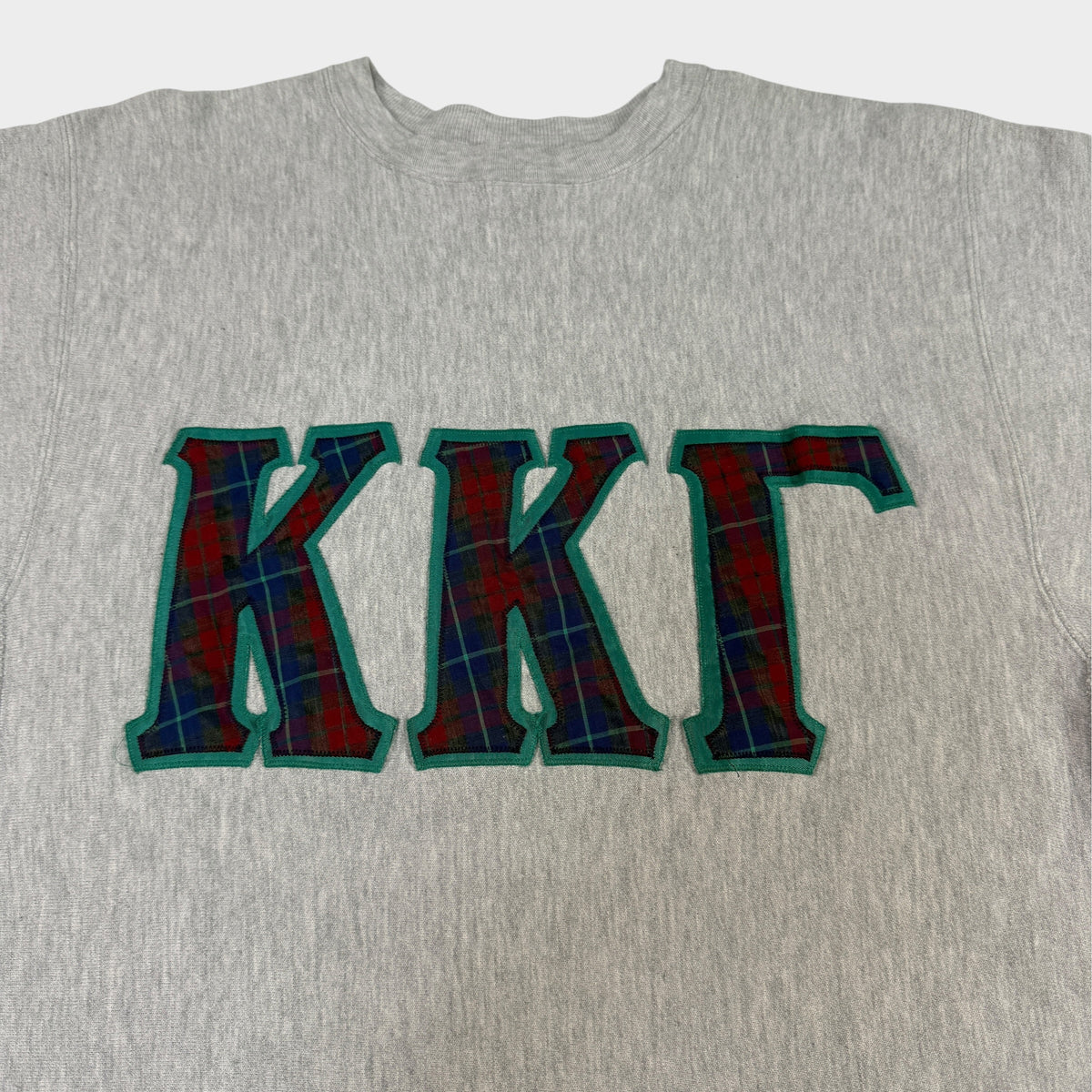 90's Champion リバースウィーブ ΚΚΓ グレー スウェット XL 胸 チェック地の縫い付け 超寄り