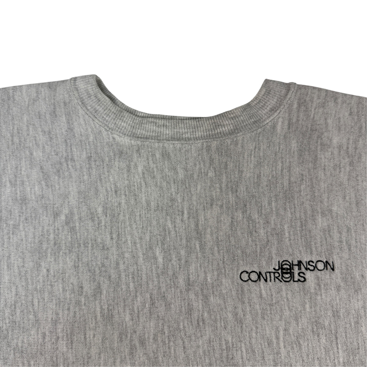 90's Champion リバースウィーブ JOHNSON CONTROLS グレー スウェット L 左胸 JOHNSON CONTROLS 刺繍引き
