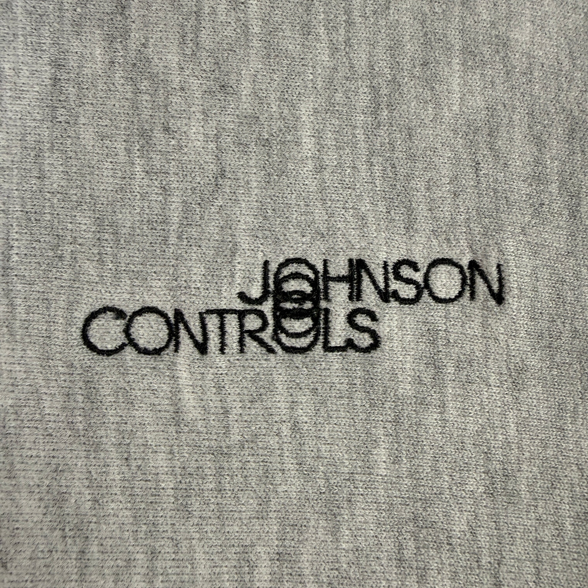 90's Champion リバースウィーブ JOHNSON CONTROLS グレー スウェット L 左胸 ブラックの刺繍 超寄り
