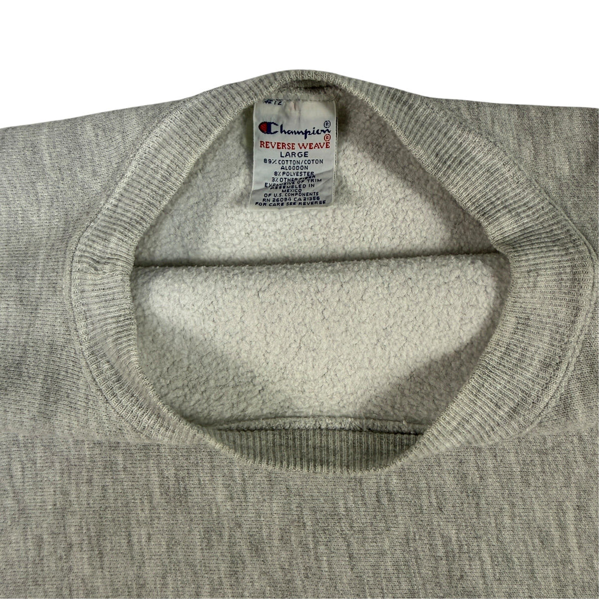 90's Champion リバースウィーブ JOHNSON CONTROLS グレー スウェット L 首元内側とタグ引き