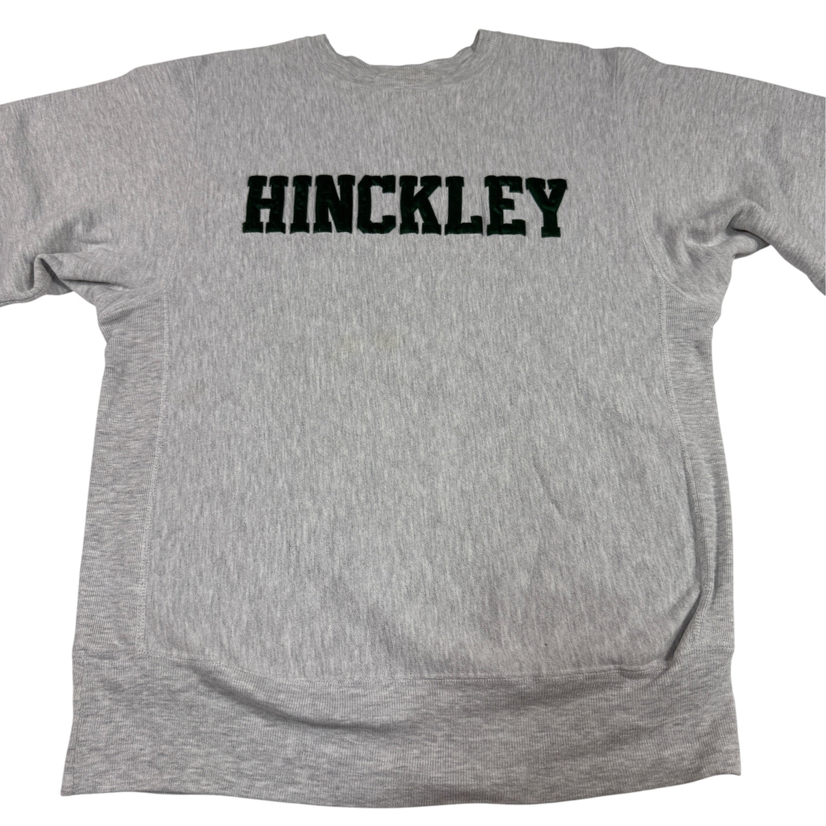 90's Champion リバースウィーブ HINCKLEY グレー スウェット XL 正面 平置き全体