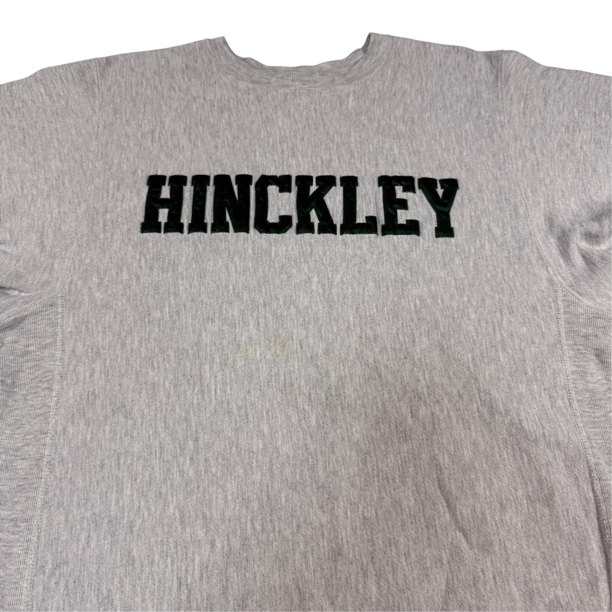 90's Champion リバースウィーブ HINCKLEY グレー スウェット XL 胸 HINCKLEY アップリケ引き
