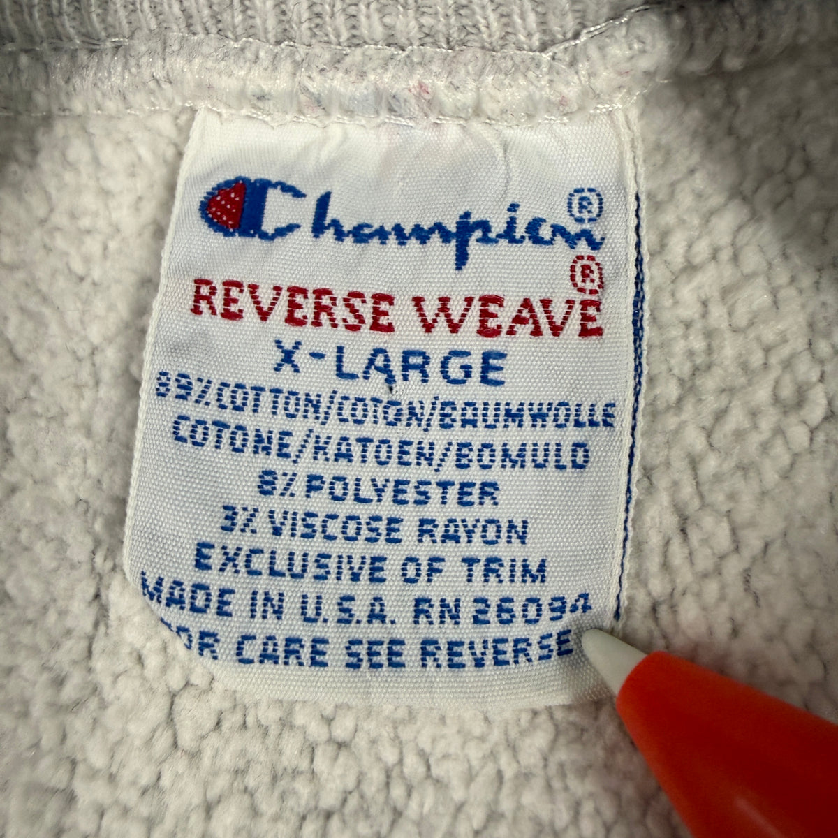90's Champion リバースウィーブ HINCKLEY グレー スウェット XL 刺繍タグ X-LARGE MADE IN U.S.A. RN 26094 寄り