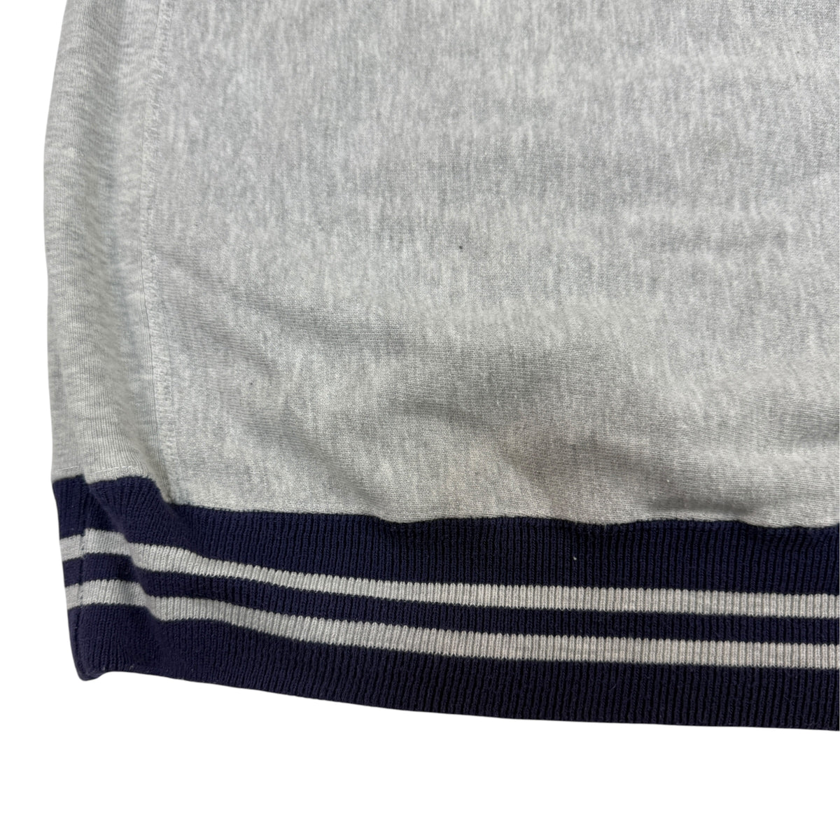 90's Champion リバースウィーブ スクリプトロゴ刺繍 ネイビー ラインリブ グレー スウェット XXL 身頃の下半分と裾リブ