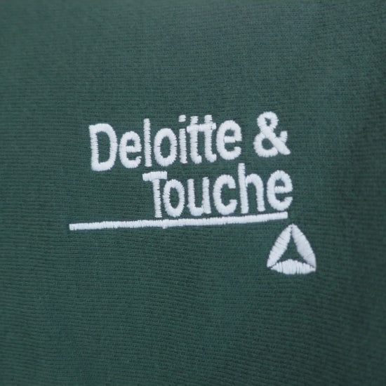 Champion リバースウィーブ Deloitte & Touche 企業ロゴ刺繍 グリーン スウェット XL 紹介ショート動画（AIナレーション）