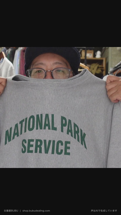 00's Champion プレミアムリバースウィーブ NATIONAL PARK SERVICE グレー スウェット M 紹介ショート動画（AIナレーション）