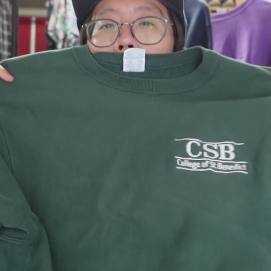 90's Champion リバースウィーブ CSB セントベネディクト大学 刺繍 グリーン L 紹介ショート動画（AIナレーション）
