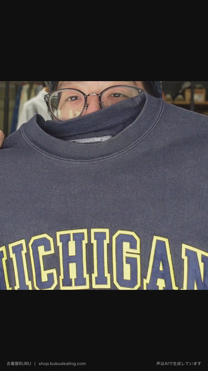 00's Champion リバースウィーブ MICHIGAN アップリケ ネイビー スウェット S 紹介ショート動画（AIナレーション）