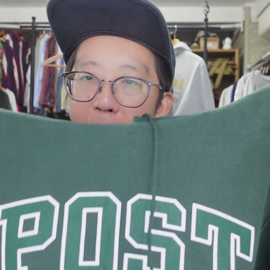 00's Champion プレミアムリバースウィーブ POST UNIVERSITY グリーン パーカー L 紹介ショート動画（AIナレーション）