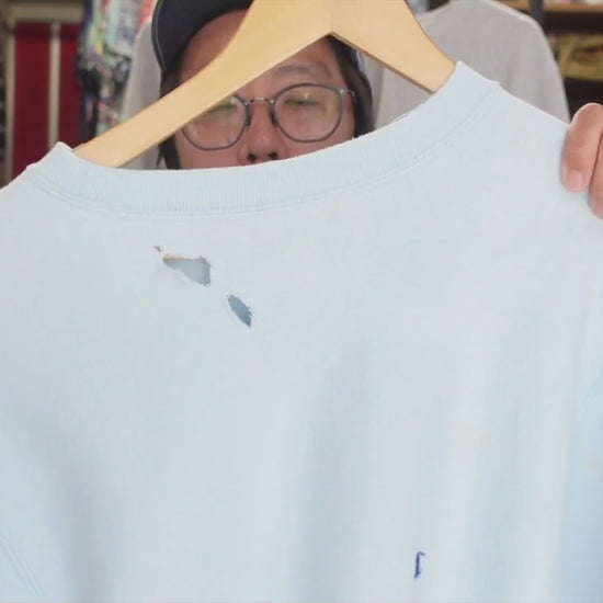90's Champion リバースウィーブ 無地 Cロゴ刺繍 サックスブルー ボロ XL 紹介ショート動画（AIナレーション）